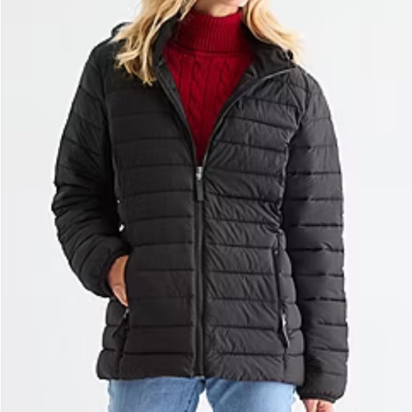 St. John's Bay Jackets & Blazers - St. John's Bay Black Quilted Hooded Puffer Jacket